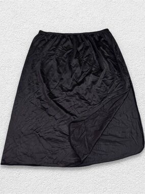 Vintage Vassarette Black Women's Slip Skirt with Side Slit L Made in the U.S.A.